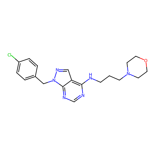 1-(4-chlorobenzyl)-N-(3-morpholinopropyl)-1H-pyrazolo[3,4-d]pyrimidin-4-amine structure