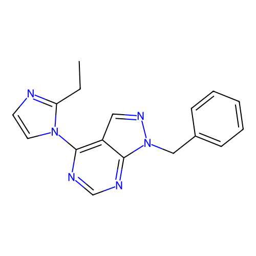 1-benzyl-4-(2-ethyl-1H-imidazol-1-yl)-1H-pyrazolo[3,4-d]pyrimidine structure