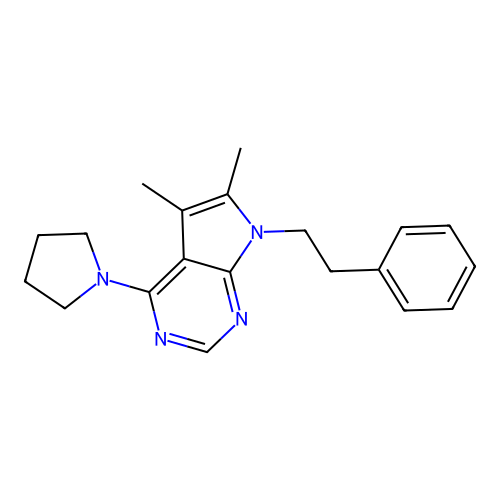5,6-dimethyl-7-(2-phenylethyl)-4-(pyrrolidin-1-yl)-7H-pyrrolo[2,3-d]pyrimidine structure