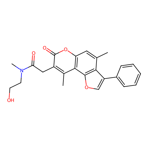 2-(4,9-dimethyl-7-oxo-3-phenyl-7H-furo[2,3-f]chromen-8-yl)-N-(2-hydroxyethyl)-N-methylacetamide structure