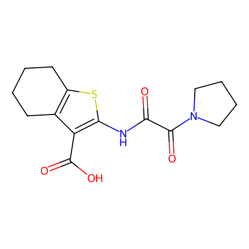 2-(2-oxo-2-(pyrrolidin-1-yl)acetamido)-4,5,6,7-tetrahydrobenzo[b]thiophene-3-carboxylic acid structure