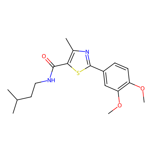 2-(3,4-dimethoxyphenyl)-4-methyl-N-(3-methylbutyl)-1,3-thiazole-5-carboxamide structure