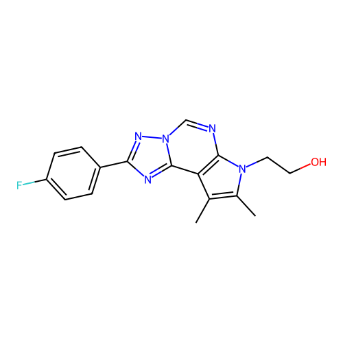2-(2-(4-fluorophenyl)-8,9-dimethyl-7H-pyrrolo[3,2-e][1,2,4]triazolo[1,5-c]pyrimidin-7-yl)ethanol structure