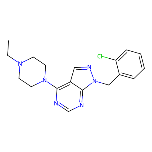 1-(2-chlorobenzyl)-4-(4-ethylpiperazin-1-yl)-1H-pyrazolo[3,4-d]pyrimidine structure