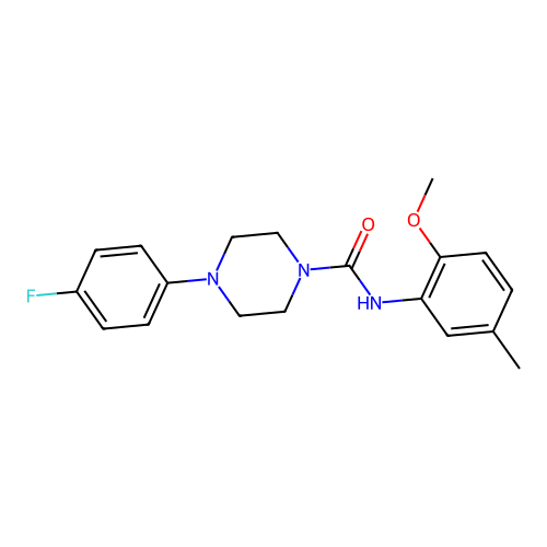 4-(4-fluorophenyl)-N-(2-methoxy-5-methylphenyl)piperazine-1-carboxamide structure