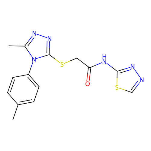 2-[[5-methyl-4-(4-methylphenyl)-1,2,4-triazol-3-yl]sulfanyl]-N-(1,3,4-thiadiazol-2-yl)acetamide structure