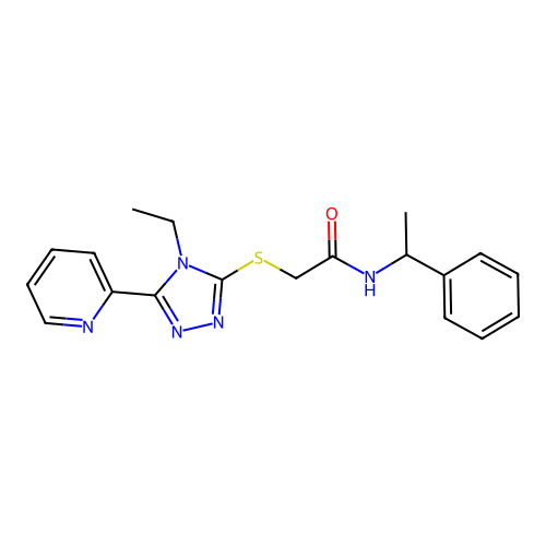 2-[(4-ethyl-5-pyridin-2-yl-1,2,4-triazol-3-yl)sulfanyl]-N-(1-phenylethyl)acetamide structure