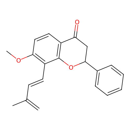 4H-1-Benzopyran-4-one, 2,3-dihydro-7-methoxy-8-(3-methyl-1-3-butadienyl)-2-phenyl- structure