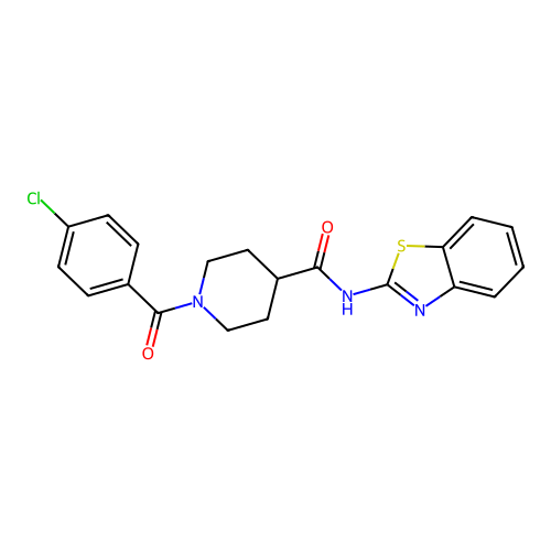 N-(1,3-benzothiazol-2-yl)-1-(4-chlorobenzoyl)piperidine-4-carboxamide structure