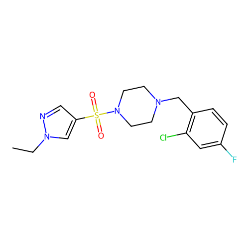 1-[(2-Chloro-4-fluorophenyl)methyl]-4-(1-ethylpyrazol-4-yl)sulfonylpiperazine structure