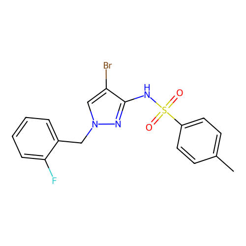 N-[4-bromo-1-[(2-fluorophenyl)methyl]pyrazol-3-yl]-4-methylbenzenesulfonamide structure