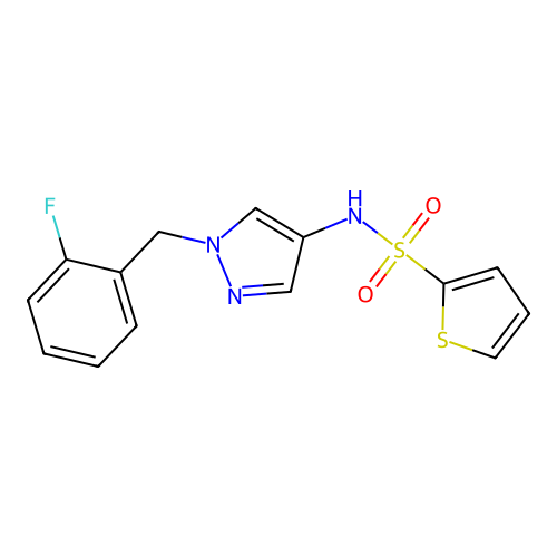 N-[1-[(2-fluorophenyl)methyl]pyrazol-4-yl]thiophene-2-sulfonamide structure