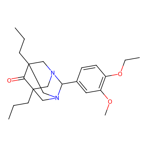 (1r,5R,7S)-2-(4-ethoxy-3-methoxyphenyl)-5,7-dipropyl-1,3-diazaadamantan-6-one structure