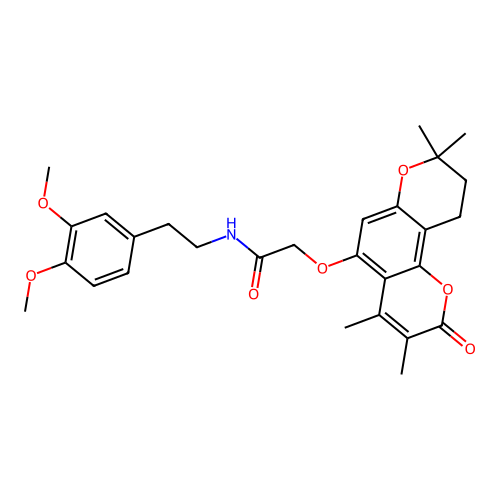 N-(3,4-dimethoxyphenethyl)-2-((3,4,8,8-tetramethyl-2-oxo-2,8,9,10-tetrahydropyrano[2,3-f]chromen-5-yl)oxy)acetamide structure