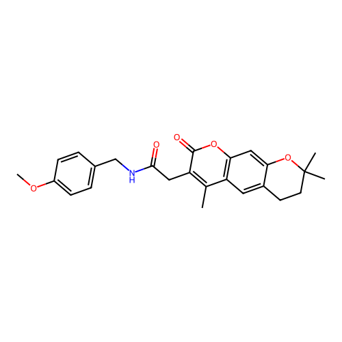 N-(4-methoxybenzyl)-2-(4,8,8-trimethyl-2-oxo-2,6,7,8-tetrahydropyrano[3,2-g]chromen-3-yl)acetamide structure