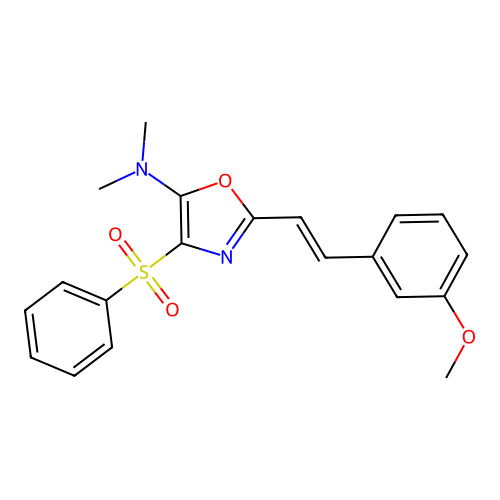 (E)-2-(3-methoxystyryl)-N,N-dimethyl-4-(phenylsulfonyl)oxazol-5-amine structure