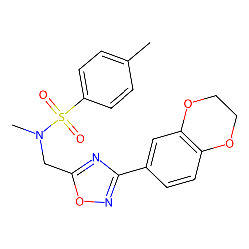 N-((3-(2,3-dihydrobenzo[b][1,4]dioxin-6-yl)-1,2,4-oxadiazol-5-yl)methyl)-N,4-dimethylbenzenesulfonamide structure