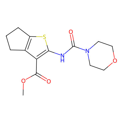 methyl 2-(morpholine-4-carbonylamino)-5,6-dihydro-4H-cyclopenta[b]thiophene-3-carboxylate structure