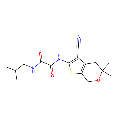N'-(3-cyano-5,5-dimethyl-4,7-dihydrothieno[2,3-c]pyran-2-yl)-N-(2-methylpropyl)oxamide structure