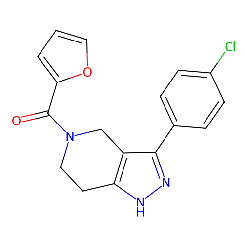 [3-(4-chlorophenyl)-1,4,6,7-tetrahydro-5H-pyrazolo[4,3-c]pyridin-5-yl](furan-2-yl)methanone structure