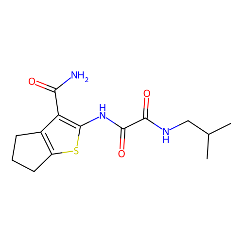 N'-(3-carbamoyl-5,6-dihydro-4H-cyclopenta[b]thiophen-2-yl)-N-(2-methylpropyl)oxamide structure