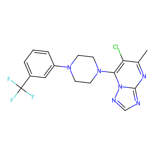 6-chloro-5-methyl-7-(4-(3-(trifluoromethyl)phenyl)piperazin-1-yl)-[1,2,4]triazolo[1,5-a]pyrimidine structure