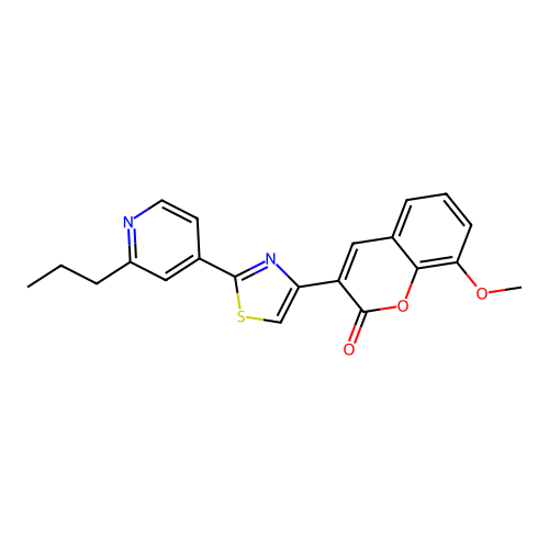 8-methoxy-3-(2-(2-propylpyridin-4-yl)thiazol-4-yl)-2H-chromen-2-one structure