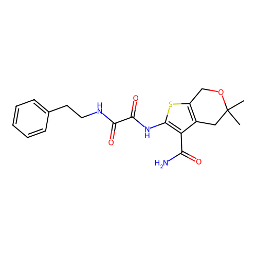 N'-(3-carbamoyl-5,5-dimethyl-4,7-dihydrothieno[2,3-c]pyran-2-yl)-N-phenethyloxamide structure