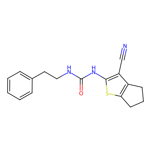 1-(3-cyano-5,6-dihydro-4H-cyclopenta[b]thiophen-2-yl)-3-phenethylurea structure