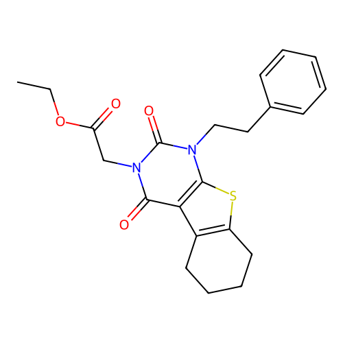 ethyl 2-(2,4-dioxo-1-phenethyl-1,2,5,6,7,8-hexahydrobenzo[4,5]thieno[2,3-d]pyrimidin-3(4H)-yl)acetate structure