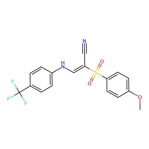 (2E)-2-[(4-methoxyphenyl)sulfonyl]-3-{[4-(trifluoromethyl)phenyl]amino}prop-2-enenitrile structure