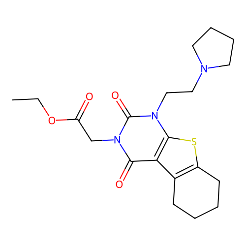 ethyl 2-(2,4-dioxo-1-(2-(pyrrolidin-1-yl)ethyl)-1,2,5,6,7,8-hexahydrobenzo[4,5]thieno[2,3-d]pyrimidin-3(4H)-yl)acetate structure