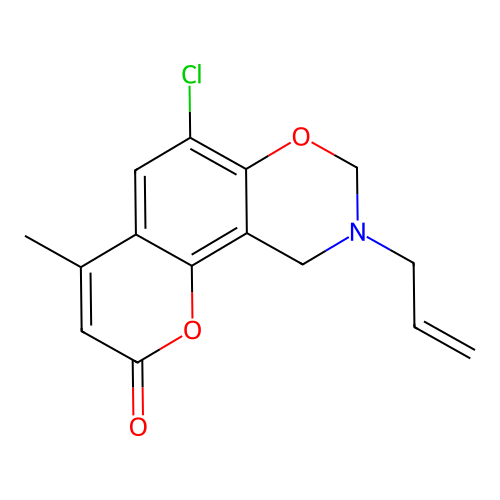 6-Chloro-4-methyl-9-prop-2-enyl-8,10-dihydropyrano[2,3-f][1,3]benzoxazin-2-one structure