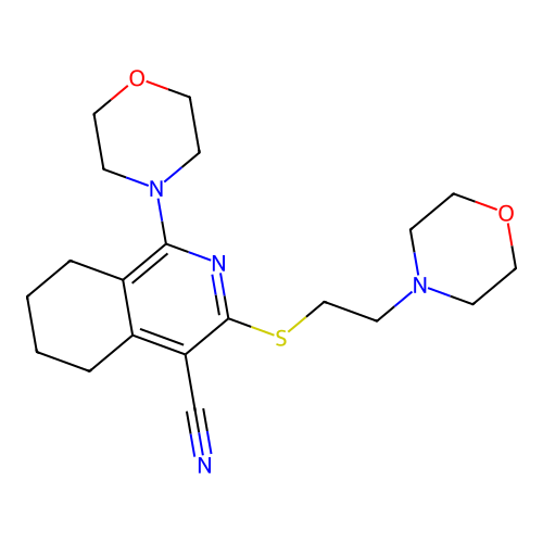 1-morpholin-4-yl-3-(2-morpholin-4-ylethylsulfanyl)-5,6,7,8-tetrahydroisoquinoline-4-carbonitrile structure