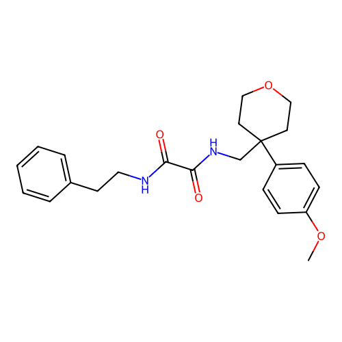 N1-((4-(4-methoxyphenyl)tetrahydro-2H-pyran-4-yl)methyl)-N2-phenethyloxalamide structure