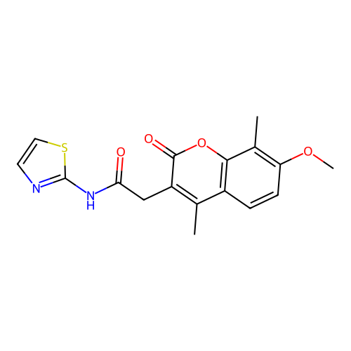 2-(7-methoxy-4,8-dimethyl-2-oxo-2H-chromen-3-yl)-N-(thiazol-2-yl)acetamide structure