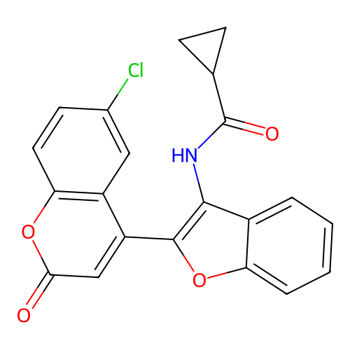 N-[2-(6-chloro-2-oxo-2H-chromen-4-yl)-1-benzofuran-3-yl]cyclopropanecarboxamide structure