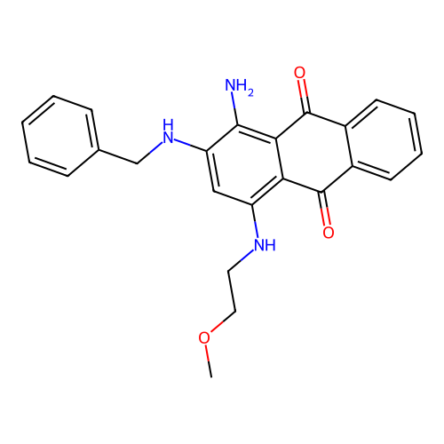1-Amino-2-(benzylamino)-4-((2-methoxyethyl)amino)anthracene-9,10-dione structure