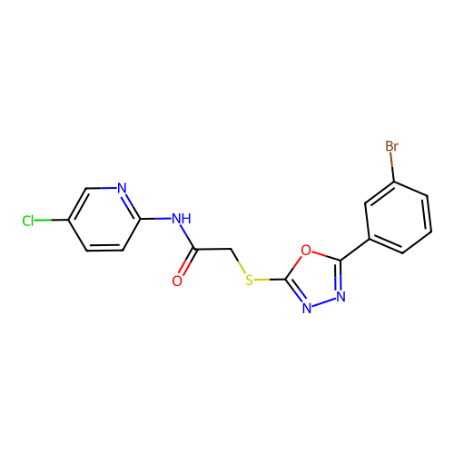 2-((5-(3-bromophenyl)-1,3,4-oxadiazol-2-yl)thio)-N-(5-chloropyridin-2-yl)acetamide structure
