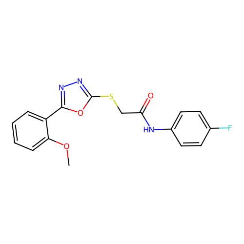 N-(4-fluorophenyl)-2-{[5-(2-methoxyphenyl)-1,3,4-oxadiazol-2-yl]sulfanyl}acetamide structure