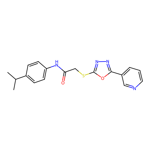 N-(4-isopropylphenyl)-2-((5-(pyridin-3-yl)-1,3,4-oxadiazol-2-yl)thio)acetamide structure