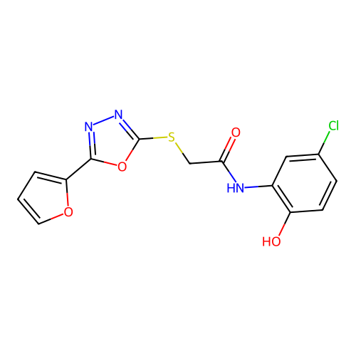 N-(5-chloro-2-hydroxyphenyl)-2-((5-(furan-2-yl)-1,3,4-oxadiazol-2-yl)thio)acetamide structure