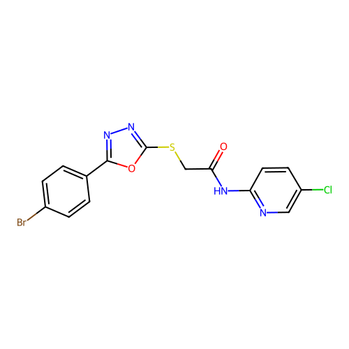 2-[[5-(4-bromophenyl)-1,3,4-oxadiazol-2-yl]sulfanyl]-N-(5-chloropyridin-2-yl)acetamide structure