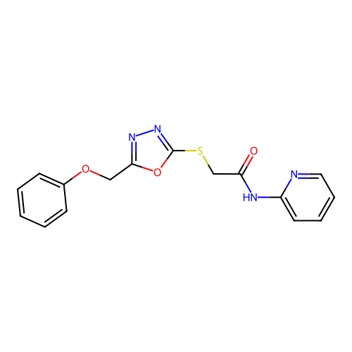 2-[[5-(phenoxymethyl)-1,3,4-oxadiazol-2-yl]sulfanyl]-N-pyridin-2-ylacetamide structure