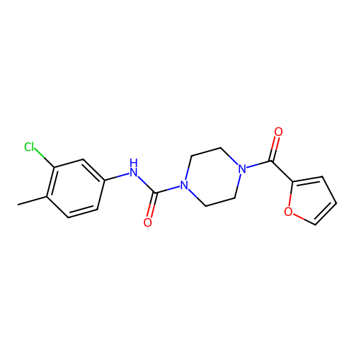N-(3-chloro-4-methylphenyl)-4-(furan-2-carbonyl)piperazine-1-carboxamide structure