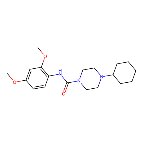 4-cyclohexyl-N-(2,4-dimethoxyphenyl)piperazine-1-carboxamide structure