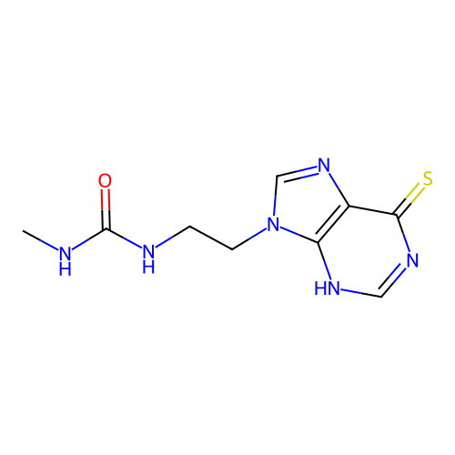 1-methyl-3-[2-(6-sulfanylidene-3H-purin-9-yl)ethyl]urea structure