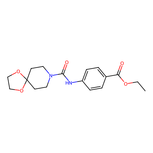 Ethyl 4-[(1,4-dioxa-8-azaspiro[4.5]dec-8-yl)carbonylamino]benzoate structure
