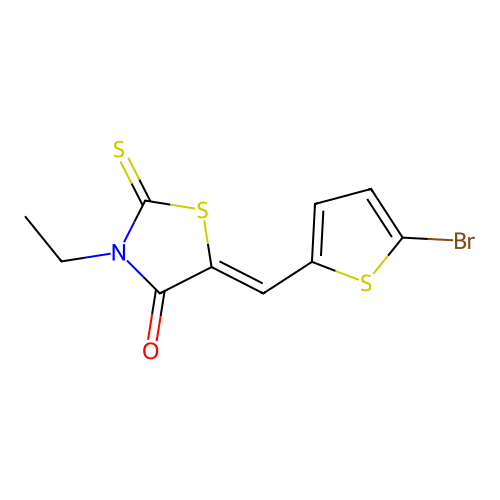 5-[(5-bromothiophen-2-yl)methylidene]-3-ethyl-2-sulfanylidene-1,3-thiazolidin-4-one structure