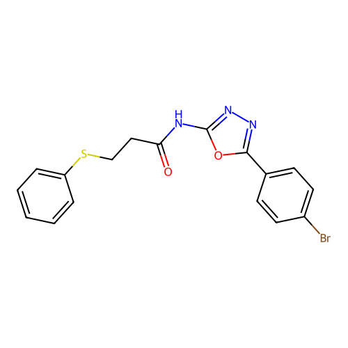 N-(5-(4-bromophenyl)-1,3,4-oxadiazol-2-yl)-3-(phenylthio)propanamide structure